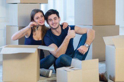 Office relocation planning in Bermondsey with business furniture and moving crates