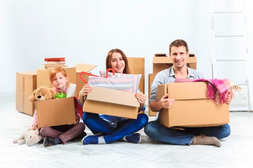 Packed boxes and furniture prepared for a Bermondsey home removal