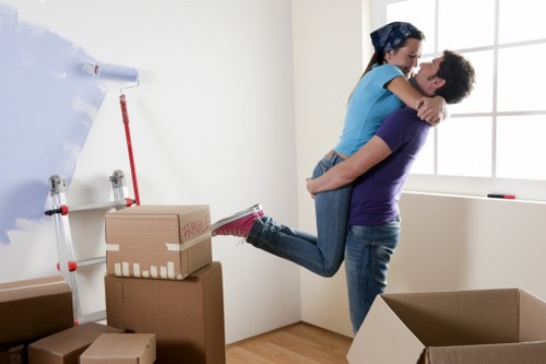 Stacked moving boxes and protective supplies for local customers