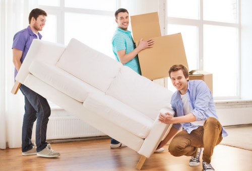 Office equipment and furniture prepared for a commercial move