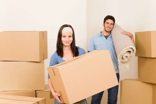 Packed business items ready for relocation in Bermondsey